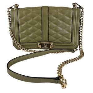 REBECCA MINKOFF WOMEN'S GREEN QUILTED LEATHER SHOULDER BAG CHAIN / LEATHER STRAP
